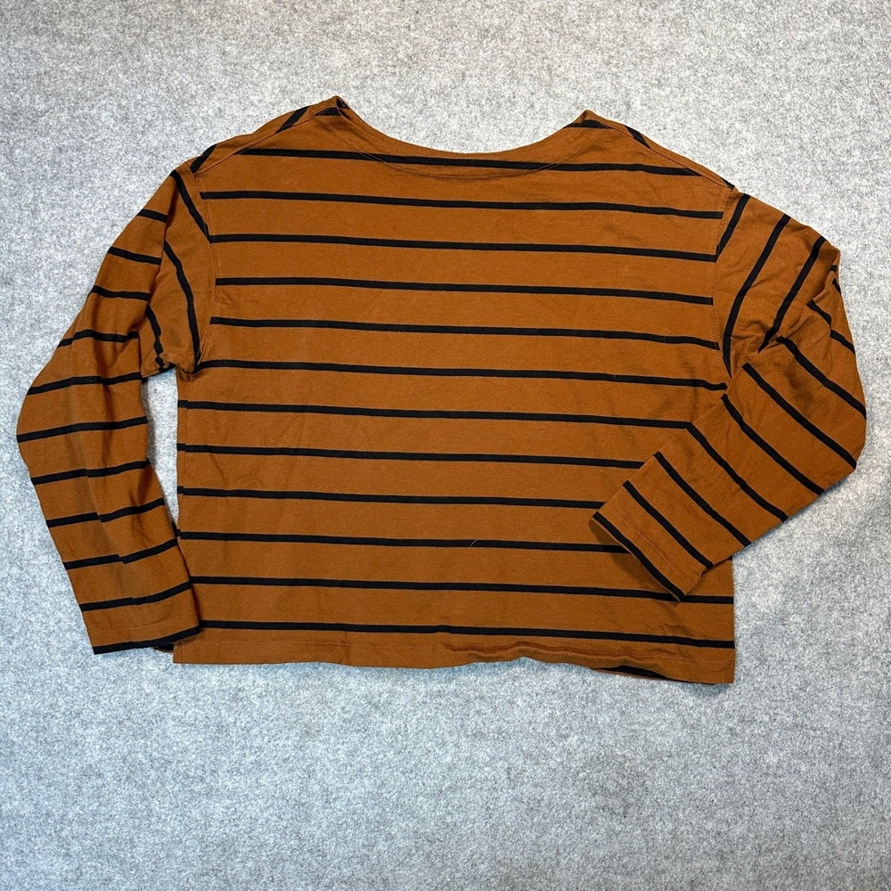 Old Navy Striped Long Sleeve Top Large Brown Black Cotton‎ Blend Relaxed Fit